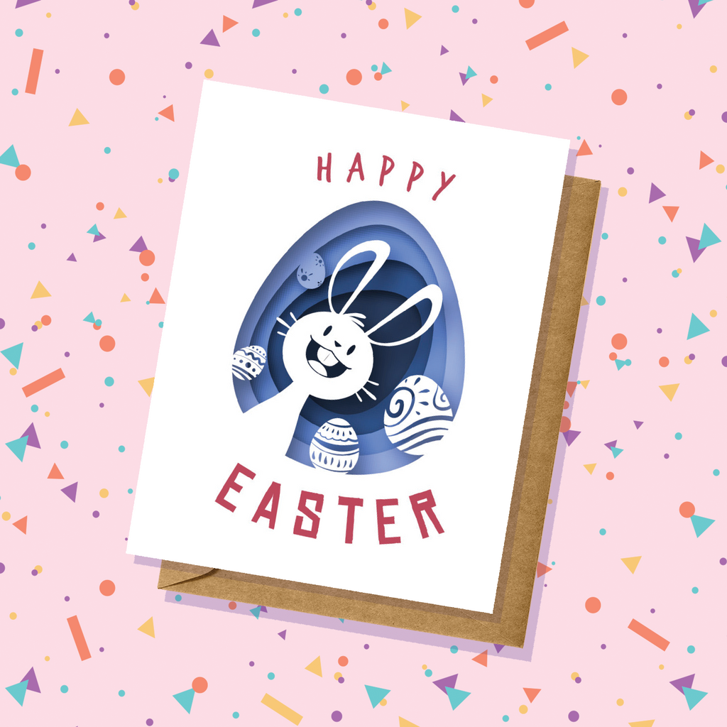 Blue Bunny and Eggs Easter Card