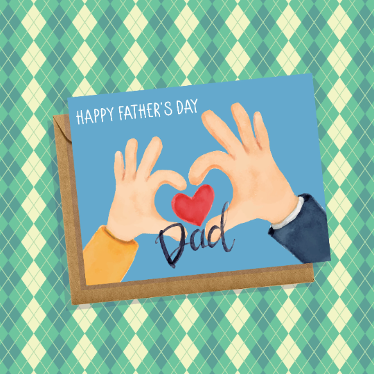 Happy Father's Day Dad Card Heart Hands Cute, Minimalist, Simple Card For Dad Handmade in USA Blank Inside Greeting Cards