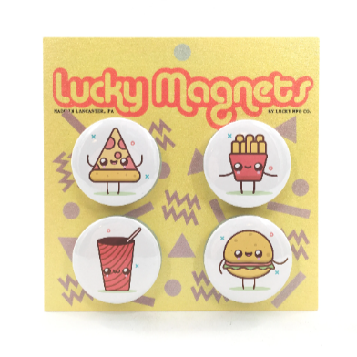 Kawaii Fast Food Button Magnets Set of 4 Pizza Burger Fries Soft Drink Cute