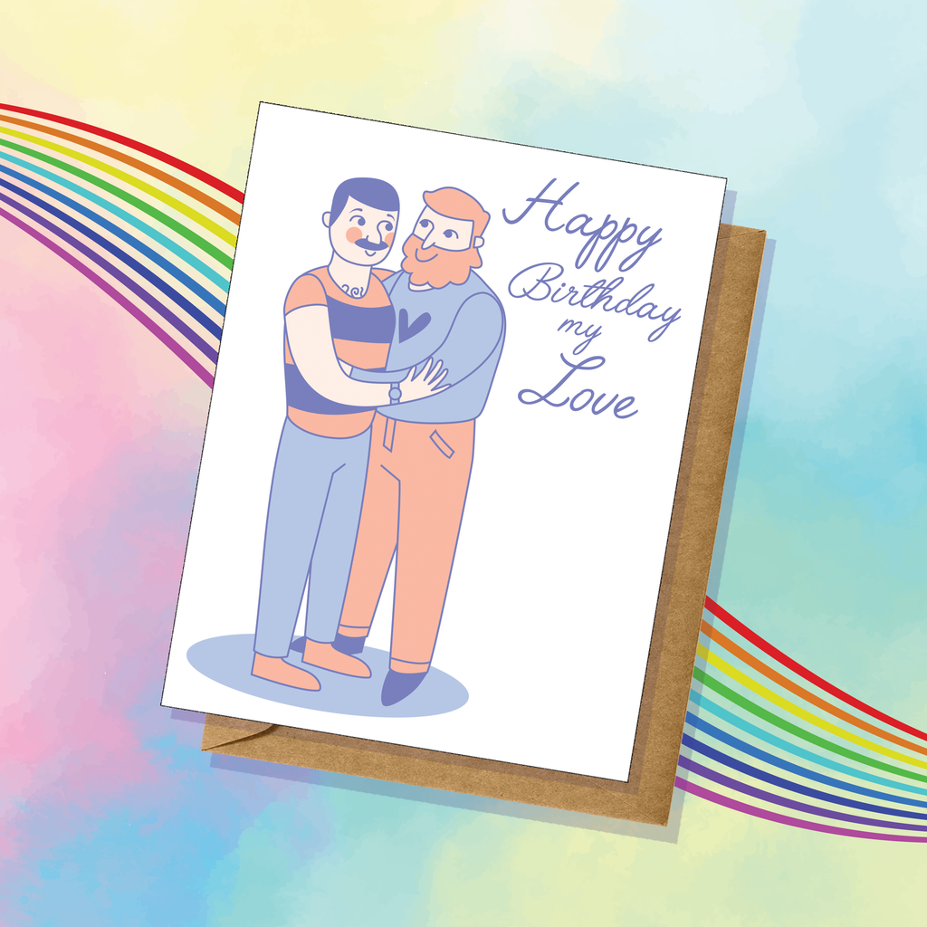 Happy Birthday Gay Pride Card Husbands LGBTQ Equality Handmade Bear Greeting Card