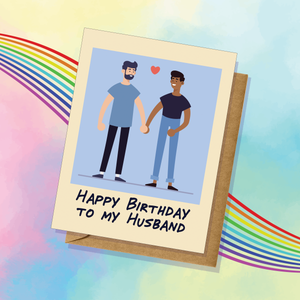 Happy Birthday Husband Greeting Card LGBTQ+ Love Gay Pride Handmade Made in USA Equal Rights Celebrate
