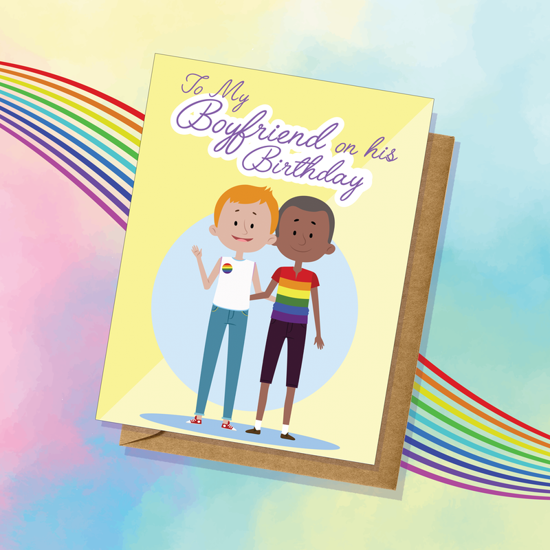 Happy Birthday Boyfriend Greeting Card Pride Gay LGBTQIA+ Handmade Made in USA Diversity
