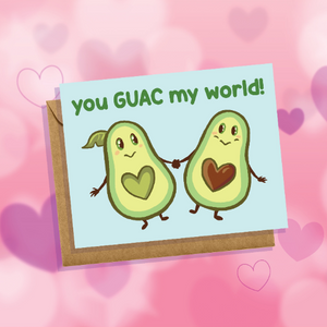 You Guac My World Greeting Card Love Pun Anniversary Cards for Partners Kawaii Valentine's Day Avocados Guacamole
