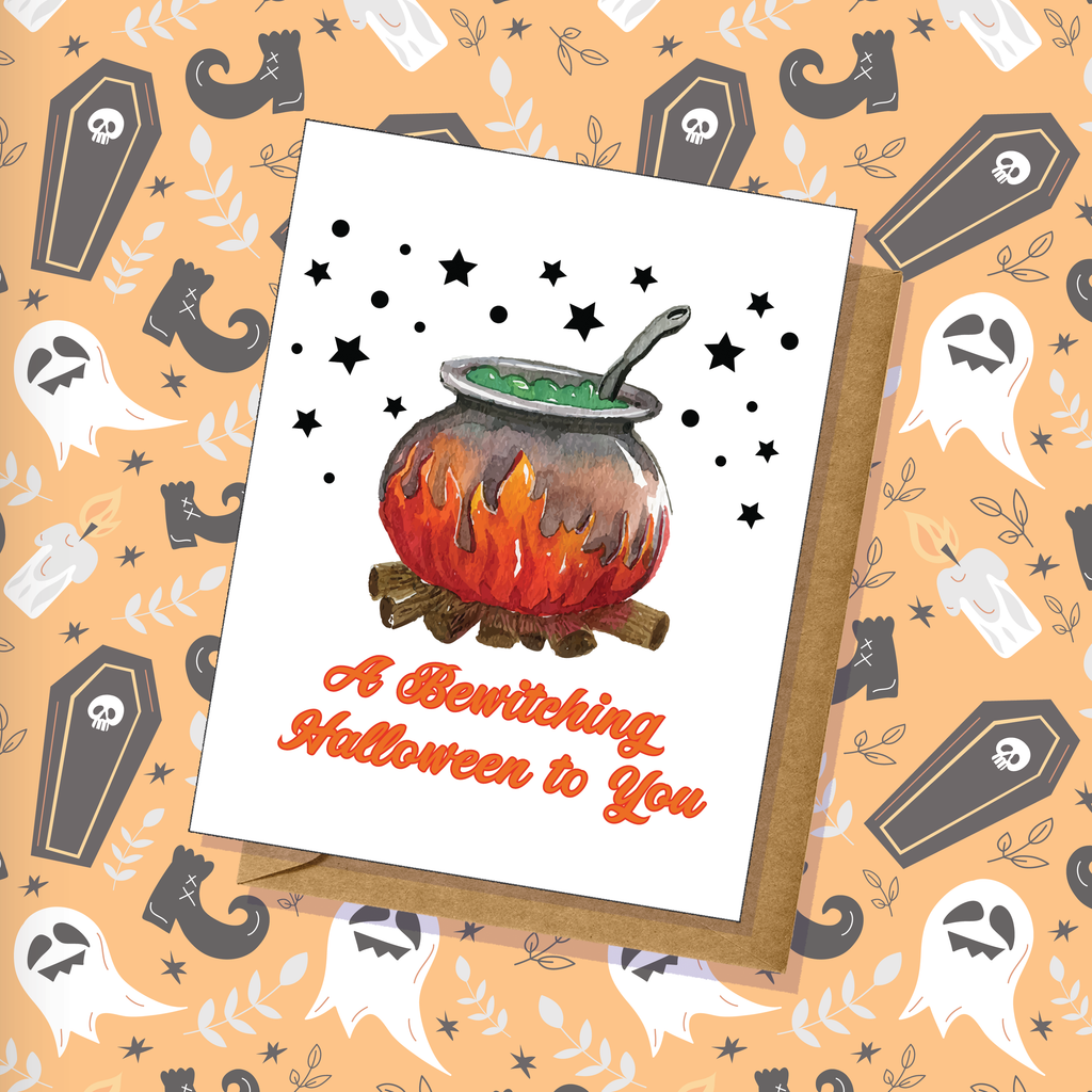 Halloween Hand-Illustrated Witch Cauldron Greeting Card