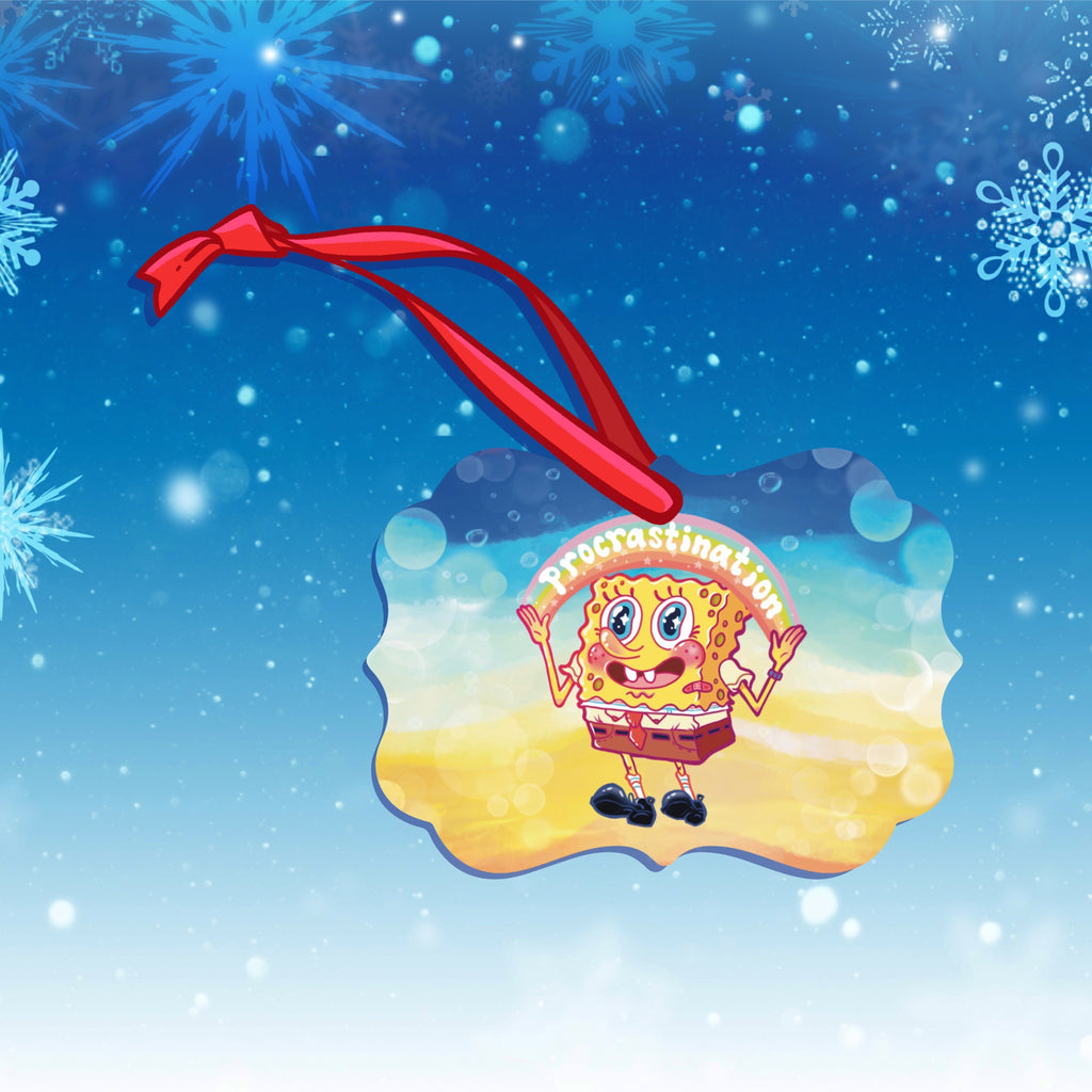 Spongebob Procrastination Holiday Christmas Tree Ornament || Hand-Illustrated || Made in USA || Cartoon || Pop culture ||