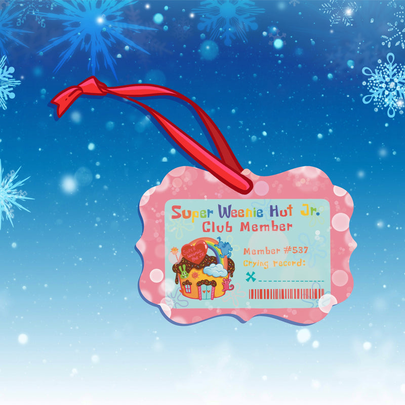 Weenie Hut Jr. Membership Card Spongebob Holiday Christmas Tree Ornament || Hand-Illustrated || Made in USA || Cartoon || Pop culture ||
