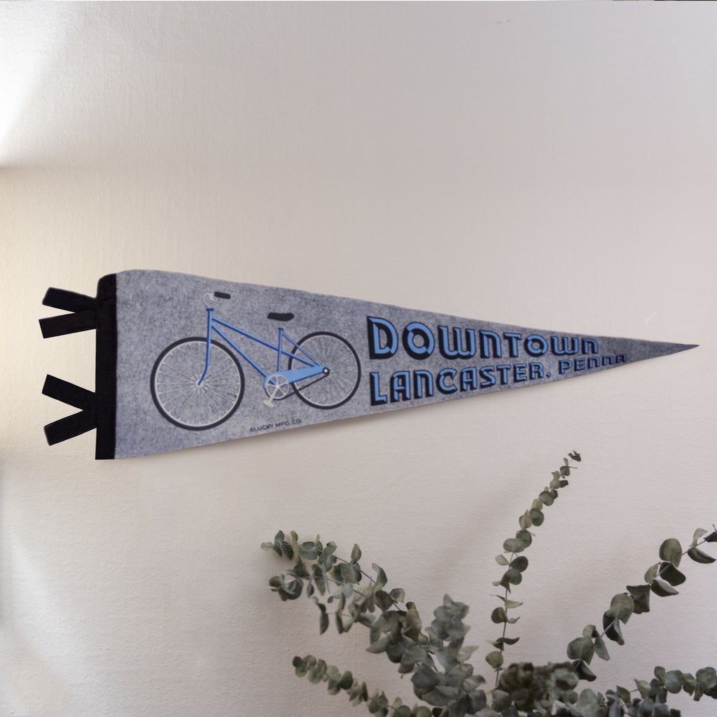 Downtown Lancaster, PA Original Hand-Illustrated Pennant || Bicycle ||