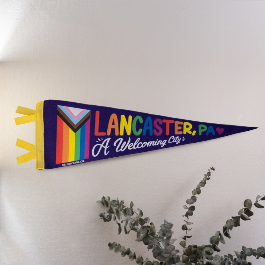 Lancaster, Pa "A Welcoming City" Hand-Illustrated Pride Pennant || LGBTQ+ ||
