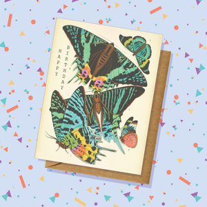 Vintage Blue and Green Butterflies Birthday Card