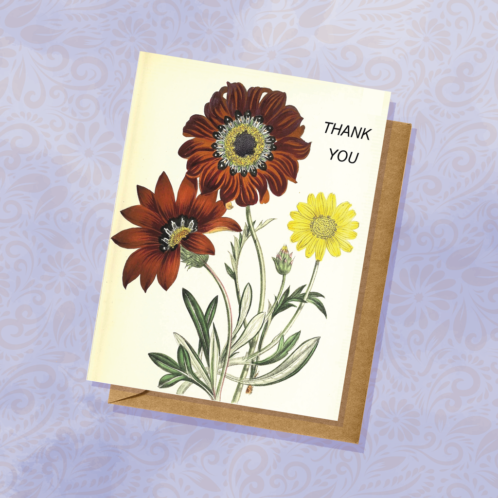 Vintage Red and Yellow Flowers Thank You Card
