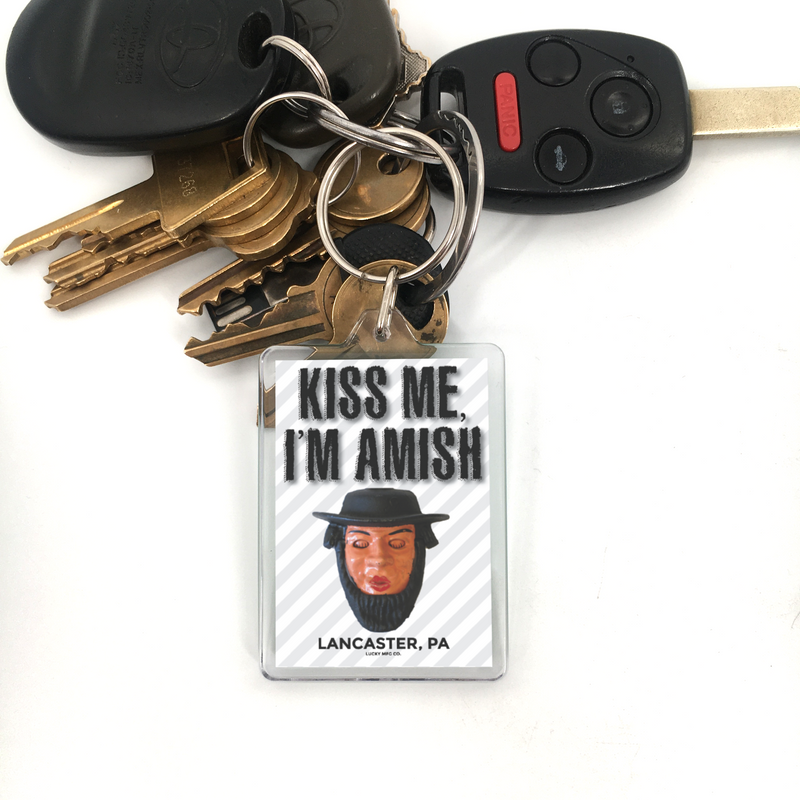 Kiss Me I'm Amish Plastic Keychain