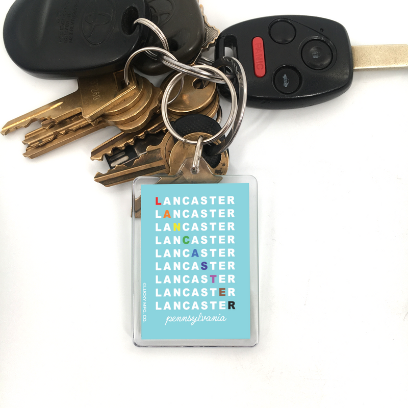 Lancaster PA Rainbow Repeating Plastic Keychain