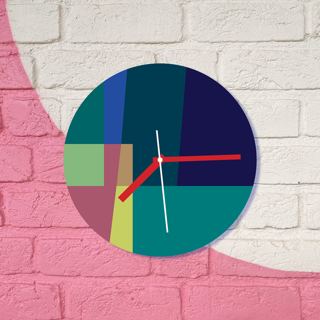 80s Inspired Color Block Glass Wall Clock