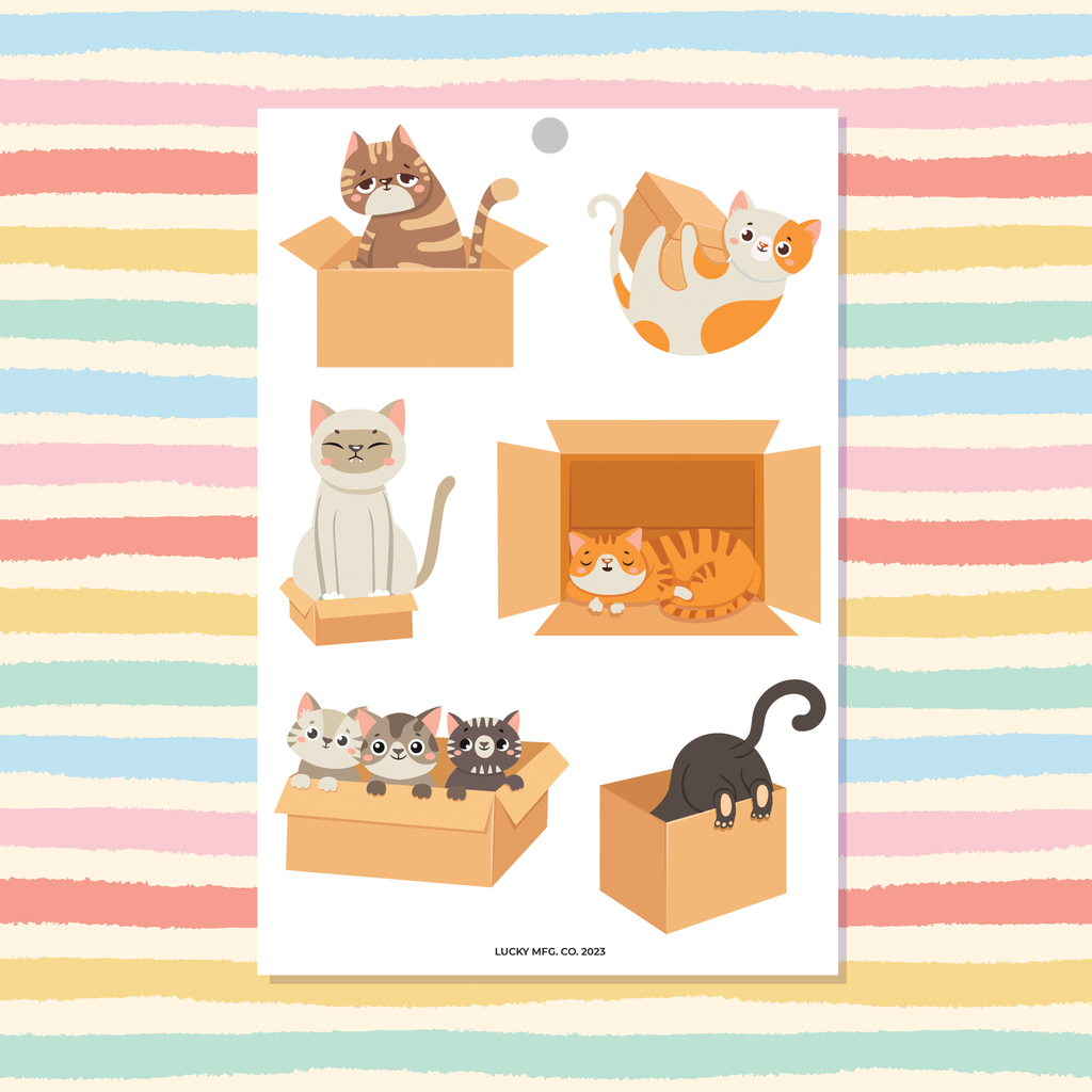 Cats in Boxes 4x6 Vinyl Sticker Sheet