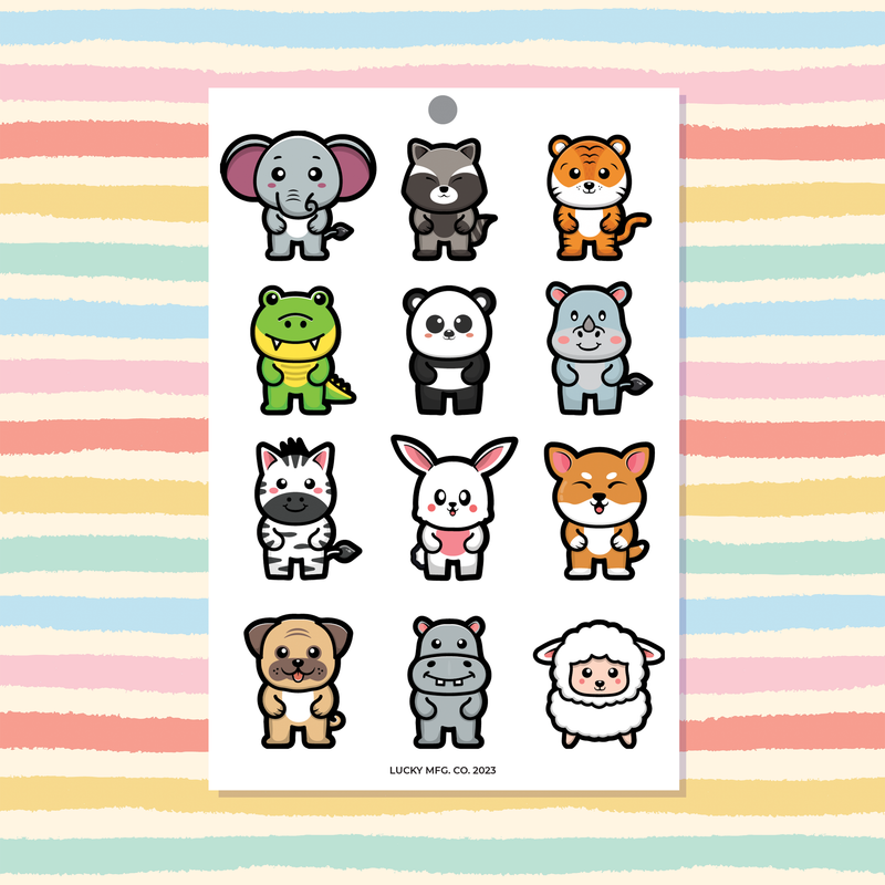 Critters - Elephant, Raccoon, & More 4x6 Vinyl Sticker Sheet