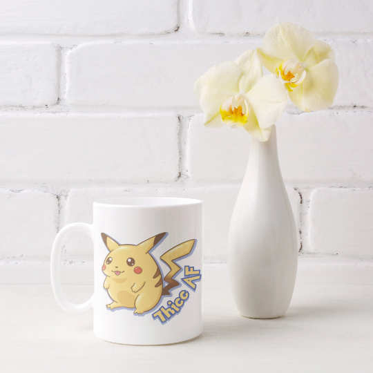 Thicc AF Pikachu Coffee Mug Pokémon Nintendo Gaming Tea Geekery Drinkware Funny 90s