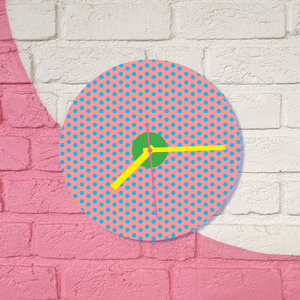 Neon Pink with Blue Dots and Green Accent Glass Wall Clock