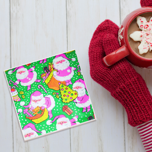 Pink Santa Claus Christmas/Holiday Coaster