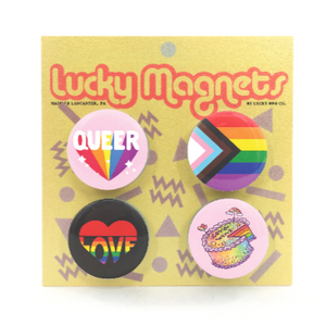 Pride Button Magnets Set of 4 LGBTQIA+ Gay Queer Rainbow Love Wins Equality Feminism