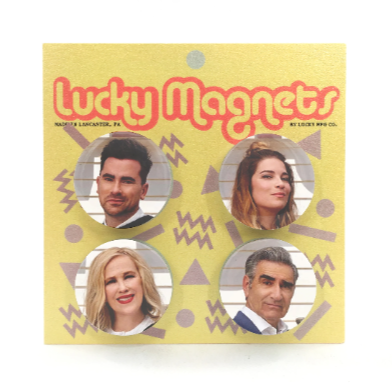 Schitt's Creek Button Magnets Set of 4 David, Alexis, Moira, and Johnny Rose TV Show Rose Family Catherine O'Hara Dan Levy