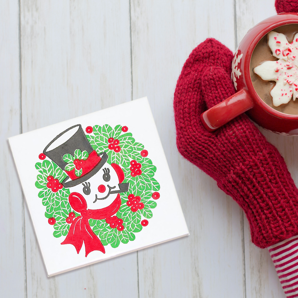 Snowman Wreath Holiday Coaster