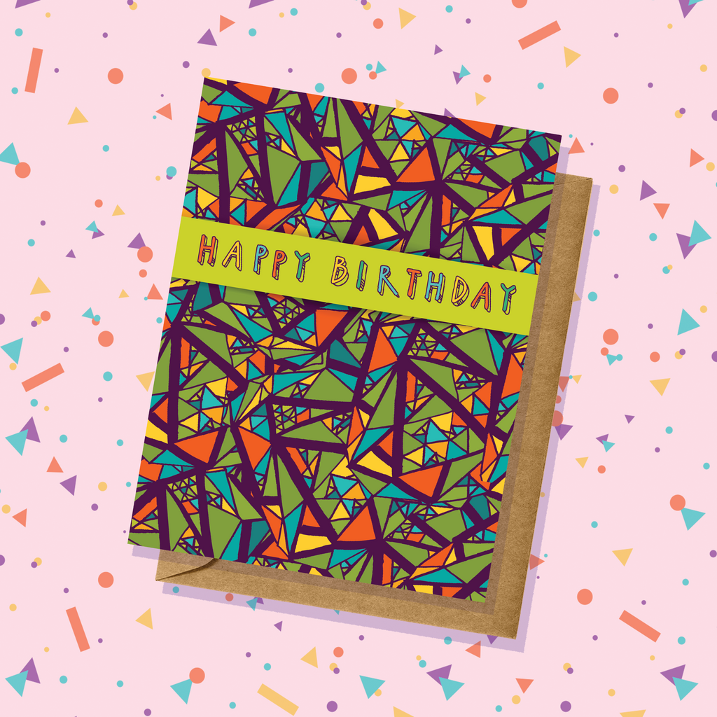 Happy Birthday Geometric Stained Glass Design Card