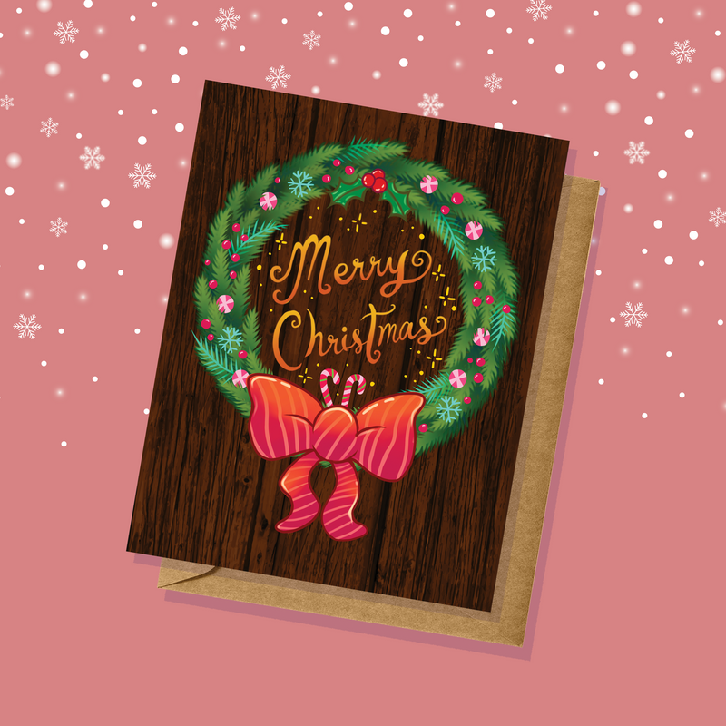 Festive Wreath Merry Christmas Holiday Card