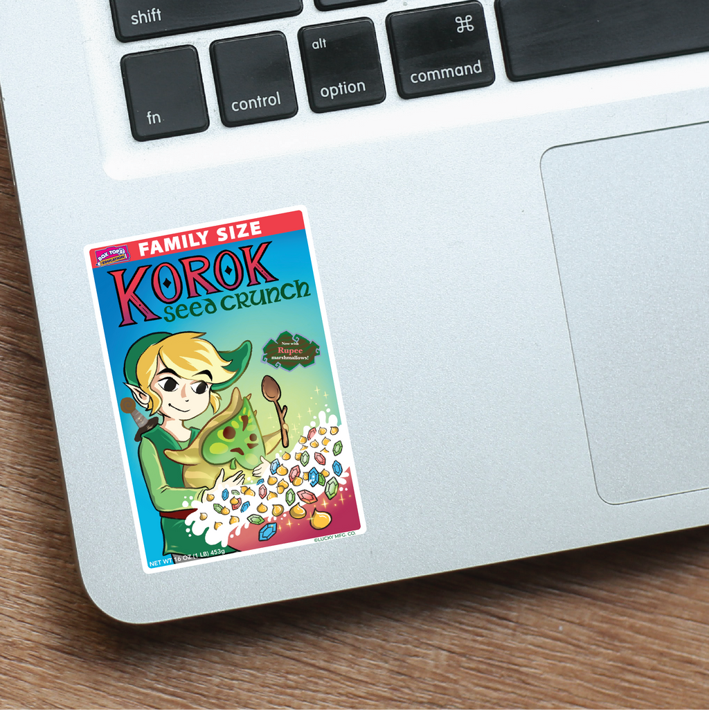 Legend of Zelda "Korok Seed Crunch" Cereal Parody Vinyl Sticker