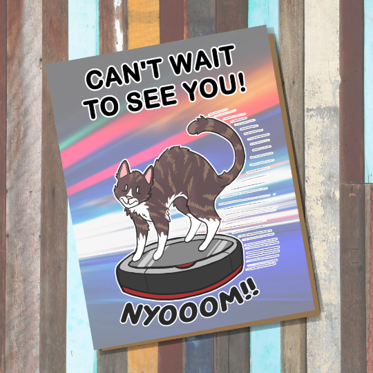 Cat on A Roomba Greeting Card