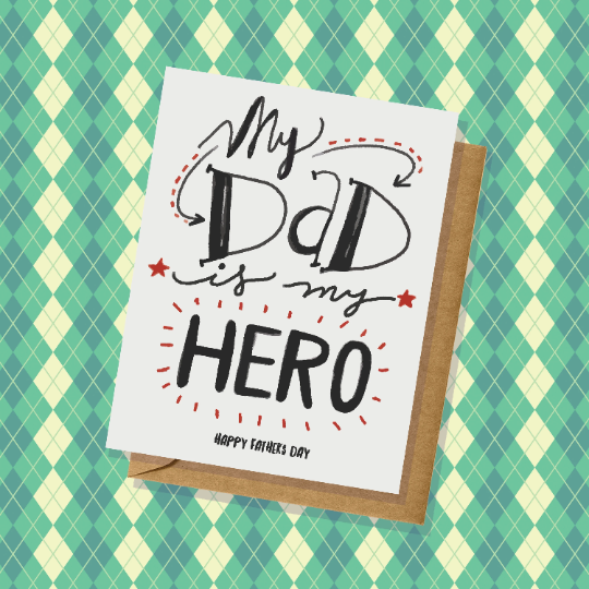 My Dad is My Hero Father's Day Card Hand Letters Minimalist, Simple Card For Dad Handmade in USA Blank Inside Greeting Cards