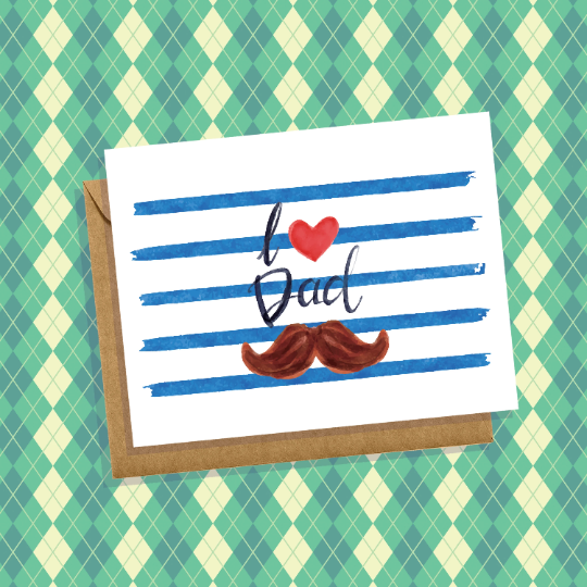I Heart Dad Father's Day Card Mustache Cute, Minimalist, Simple Card For Dad Handmade in USA Blank Inside Greeting Cards