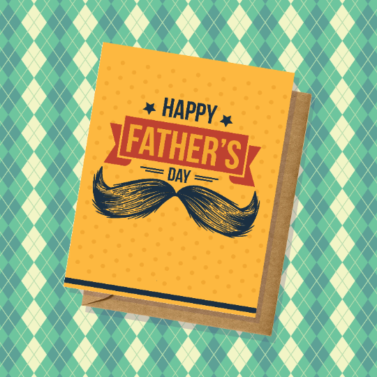 Happy Father's Day Mustache Card Fun and Simple For Dad or Grandpa Handmade in USA Blank Inside Greeting Cards