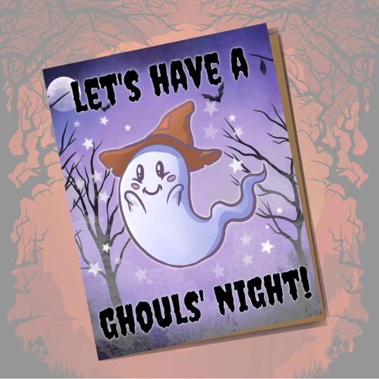 Let's Have a Ghouls' Night Greeting Card Ghost Halloween Cute Funny Card Halloween Card  Spooky