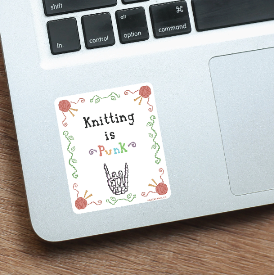 "Knitting is Punk" Embroidery Vinyl Sticker