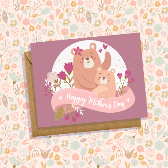 Happy Mother's Day Bears Card Mama Bear Baby Bear Cute, Simple Card For Mom Handmade in USA Blank Inside Greeting Cards