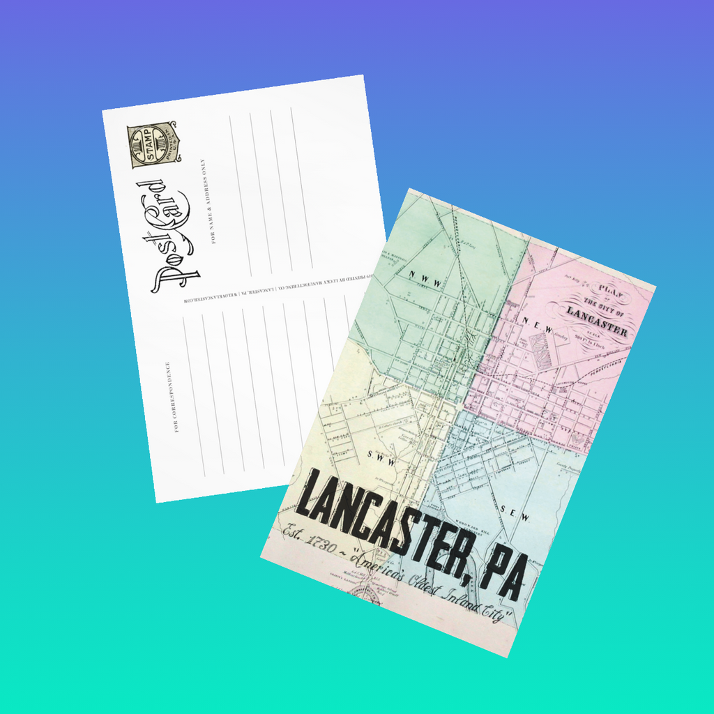 Lancaster City PA Quandrants Map Postcard