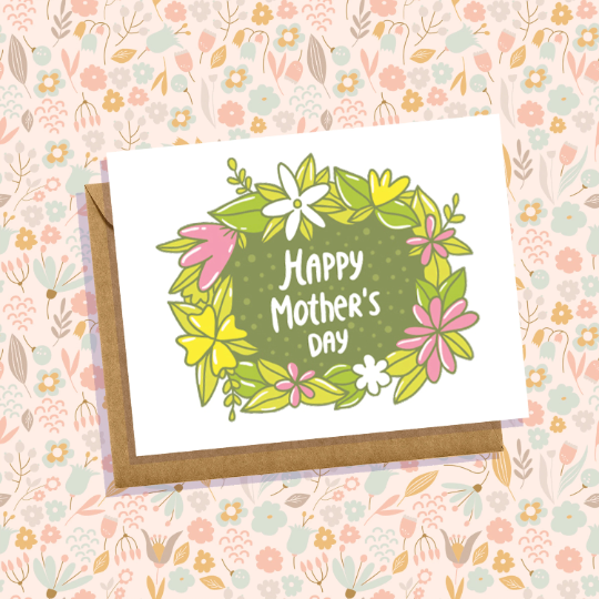 Happy Mother's Day Card Floral, Greenery, Pretty, Cute, Simple Card For Mom, Grandma Handmade in USA Blank Inside Greeting Cards
