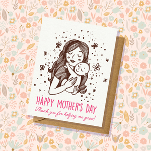 Thank You For Helping Me Grow Mother's Day Card Cute, Simple New Mom From Baby Handmade in USA Blank Inside Greeting Cards