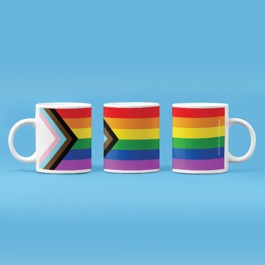Progressive Pride Flag Mug Rainbow Coffee Tea LGBTQ+ Trans Pride Gay Queer Inclusive Feminism
