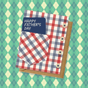 Shirt Pocket Happy Father's Day Card Fun and Simple For Dad or Grandpa Flannel Handmade in USA Blank Inside Greeting Cards