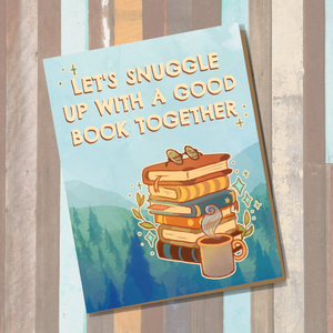 Let's Snuggle Up With a Good Book Together Bookworm Greeting Card Romance Love Cottagecore Card Cute Handmade