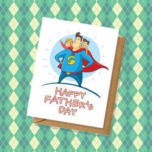 Super Dad Father's Day Card My Hero Cartoon Style From the Kids Superhero Handmade in USA Blank Inside Greeting Cards