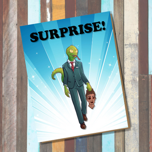Surprise! Lizard Person Greeting Card Conspiracy Funny All Purpose Card Handmade