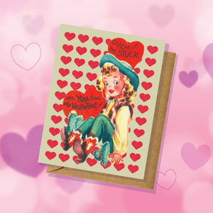 Vintage-Inspired Valentine Card Stuck On You Cowgirl Cute Silly Romantic Valentine's Day Small Batch Love