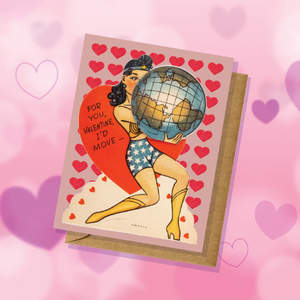 Vintage-Inspired Wonder Woman Valentine Card Pun Funny Cute Love Romantic Valentine's Day Small Batch Superhero